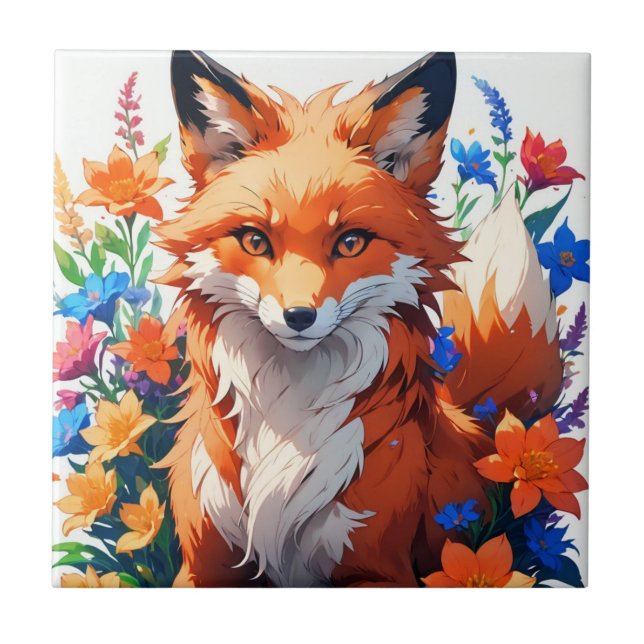 Flower Fox Ceramic Tile (Front)