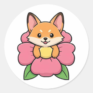Flower Fox Classic Round Sticker