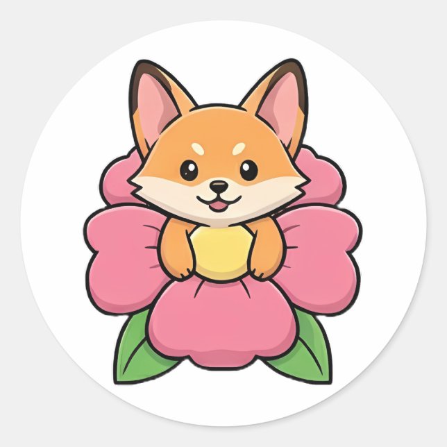 Flower Fox Classic Round Sticker (Front)