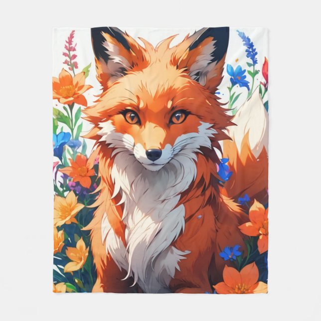 Flower Fox Fleece Blanket (Front)
