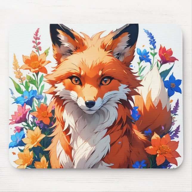 Flower Fox Mouse Pad (Front)