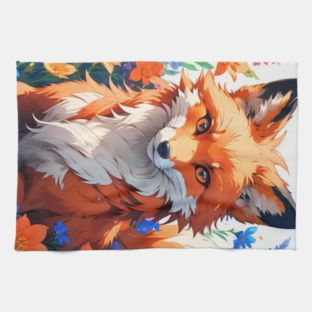 Flower Fox Tea Towel (Horizontal)