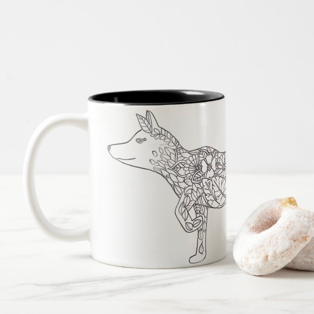 Flower Fox Two-Tone Coffee Mug (With Donut)