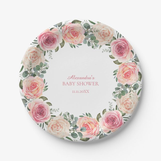 Flower Frame Baby Shower Paper Plate (Front)