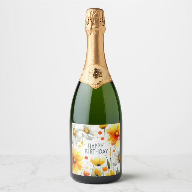 flower frame birthday champagne bottle label  (Front)