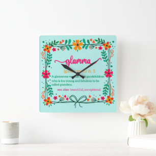 Flower Frame Glamma Grandma Grandmother Definition Square Wall Clock