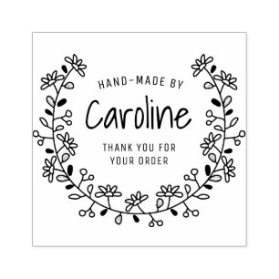 flower frame script handmade rubber stamp