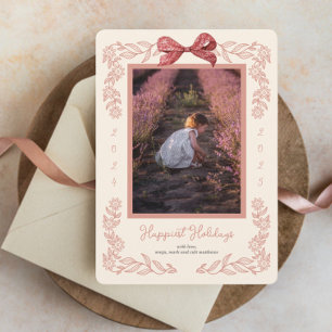 Flower Framed Holiday Bow Photo Holiday Card