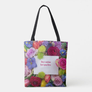 Flower Framed Pretty Roses Text Box Custom Tote Bag