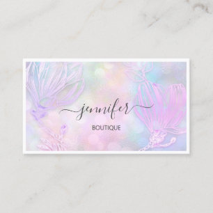 Flower Framed QR Code Custom Logo Holograph Pink Business Card