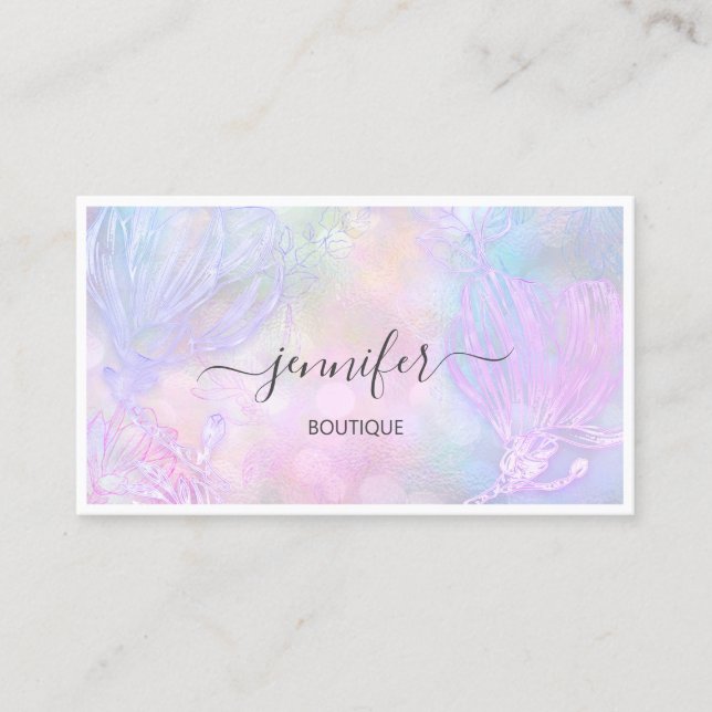  Flower Framed QR Code Custom Logo Holographic  Business Card (Front)