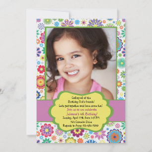 Flower Frenzied Photo Birthday Party Invitation