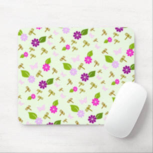 Flower Garden and Dragonfly Floral Mouse Pad