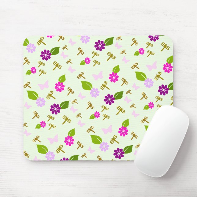 Flower Garden and Dragonfly Floral Mouse Pad (With Mouse)