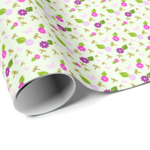 Flower Garden and Dragonfly Wrapping Paper Gift 