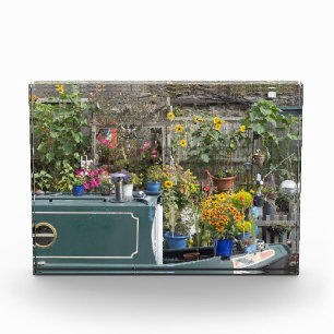 Flower garden and narrow boat photo block