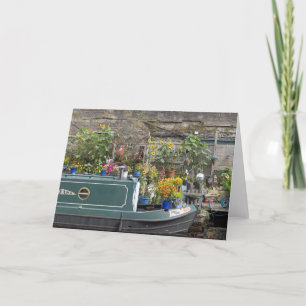 Flower garden and narrow boat thank you card