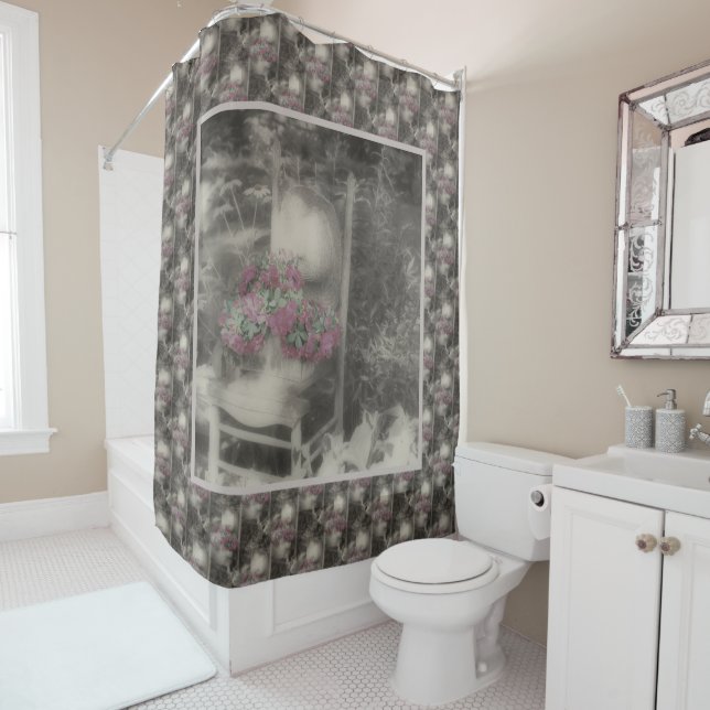 Flower Garden Antique Chair Nature Art Pattern  Shower Curtain (In Situ)