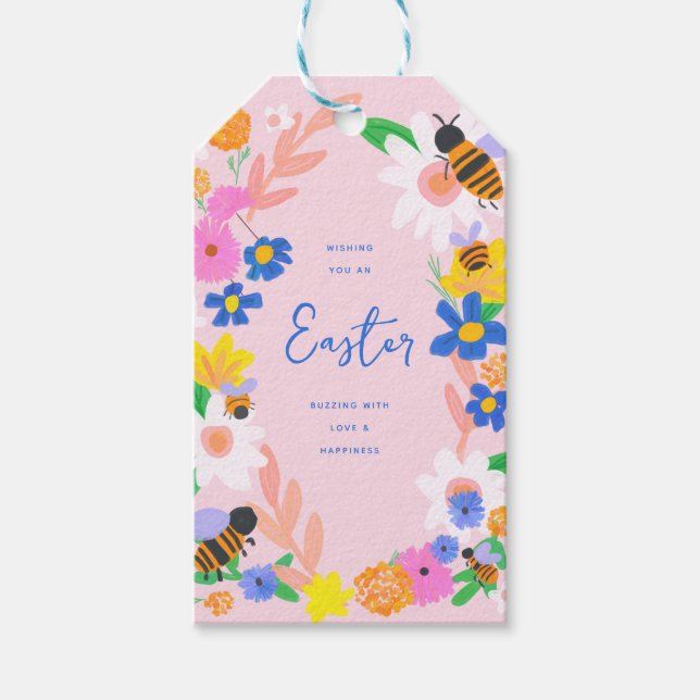 Flower Garden Bees Easter Gift Tags (Front)
