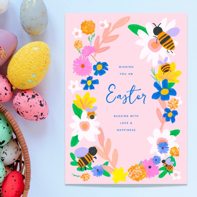 Flower Garden Bees Easter Holiday Card (Creator Uploaded)
