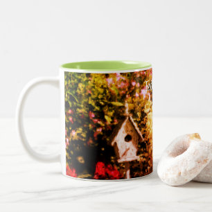 Flower Garden Bird House Art Personalised   Two-Tone Coffee Mug