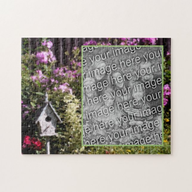 Flower Garden Bird House Painting Add Your Photo Jigsaw Puzzle (Horizontal)