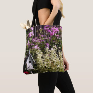 Flower Garden Bird House Pastel Painting Tote Bag