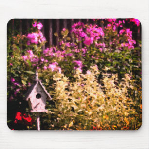 Flower Garden Birdhouse Pastel Painting Mouse Pad