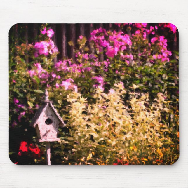 Flower Garden Birdhouse Pastel Painting  Mouse Pad (Front)
