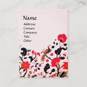 FLOWER GARDEN,BIRDS,PEACOCKS Red Black Pink Floral Business Card