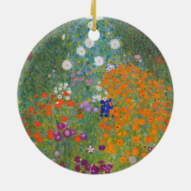 Flower Garden (by Gustav Klimt) Ceramic Ornament (Back)