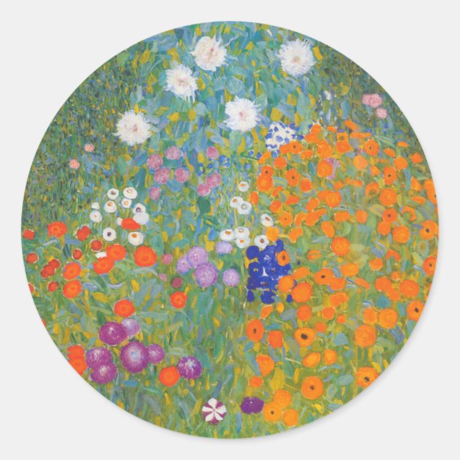 Flower Garden by Gustav Klimt Classic Round Sticker (Front)