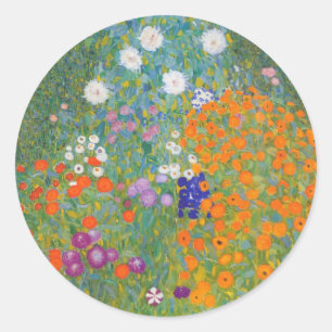 Flower Garden by Gustav Klimt Classic Round Sticker