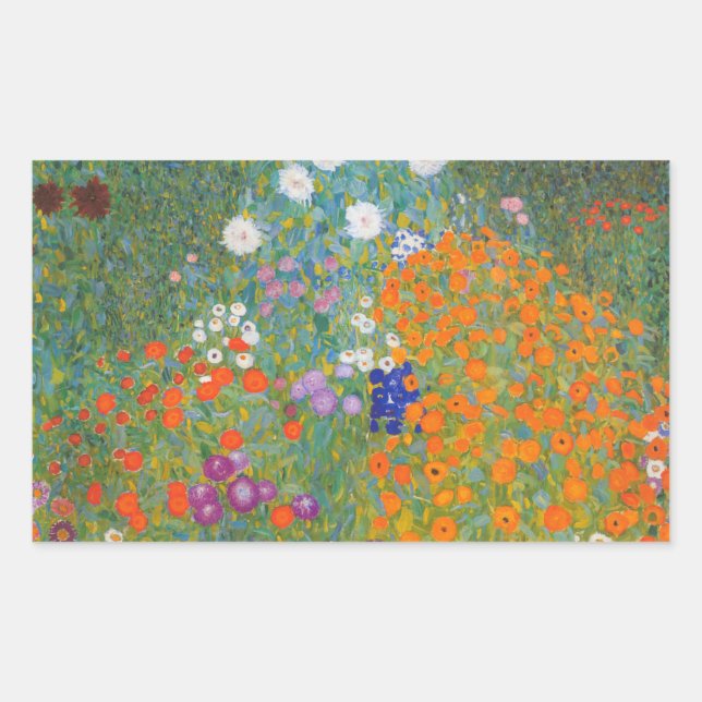 Flower Garden by Gustav Klimt Rectangular Sticker (Front)