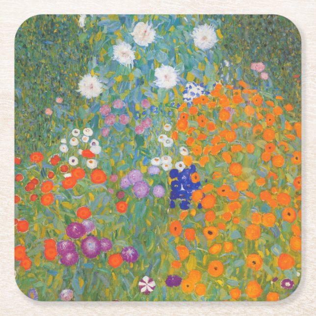 Flower Garden by Gustav Klimt Square Paper Coaster (Front)