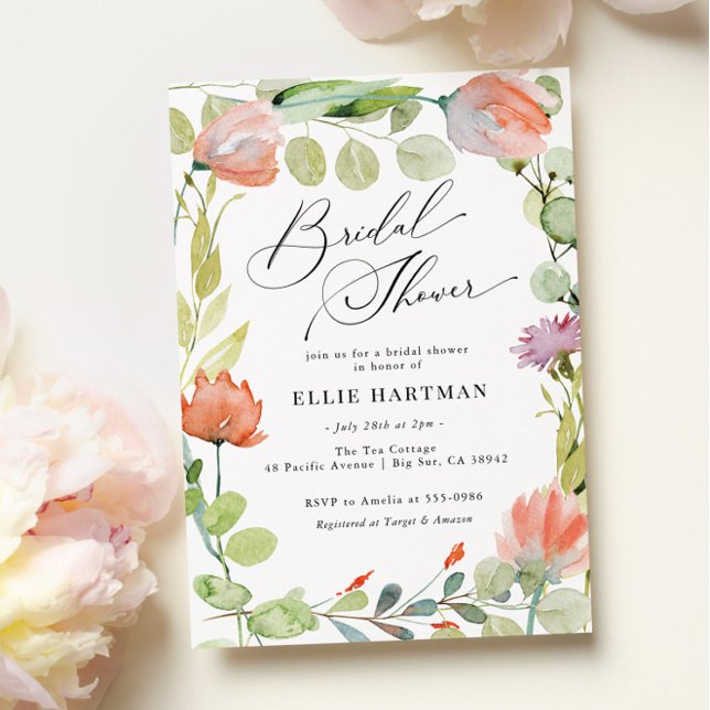 Flower Garden Coral Sage Bridal Shower Invitation (Creator Uploaded)