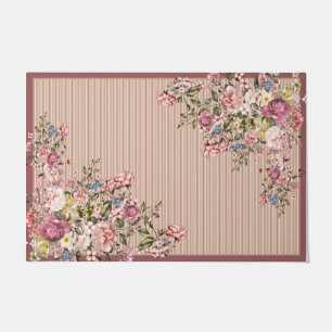 Flower Garden Doormat, Pink Flower Welcome  Doormat