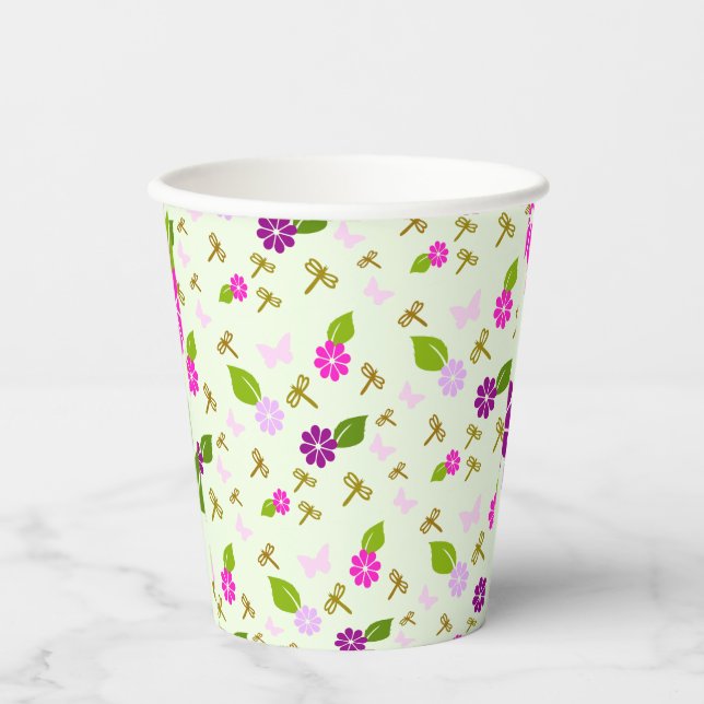 Flower Garden Dragonfly Paper Cups Tableware (Front)