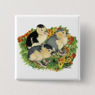 Flower Garden Ducklings 15 Cm Square Badge