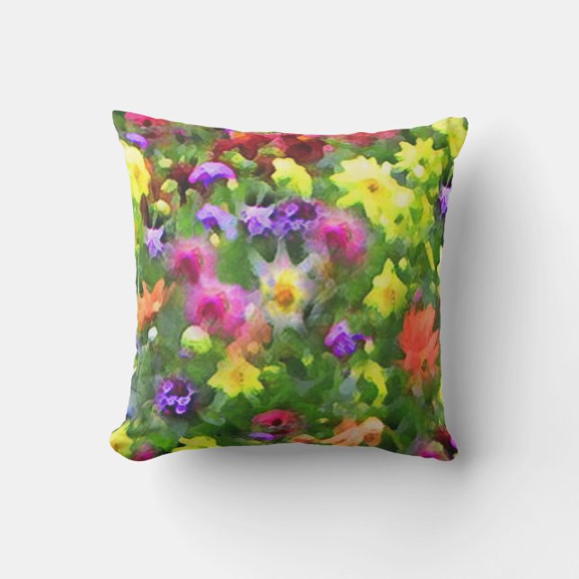 Flower Garden Floral Outdoor Pillow (Front)