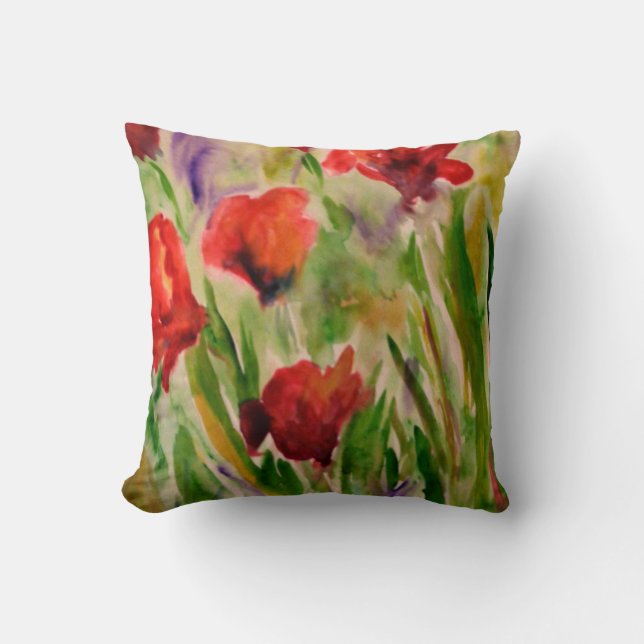 Flower Garden Flowers Watercolor Floral Cushion (Front)