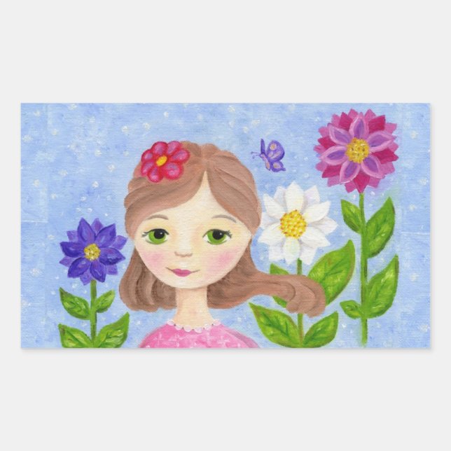 Flower Garden Girl large sticker (Front)