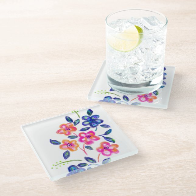 Flower Garden Glass Coaster (Angled)