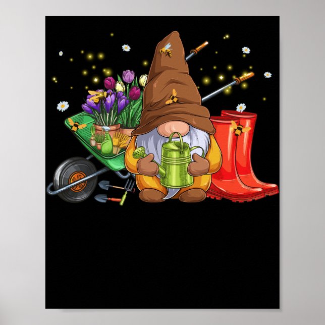 Flower Garden Gnome with Bees and Flowers Gardener Poster (Front)