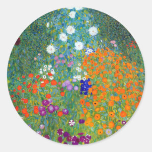 Flower Garden, Gustav Klimt Classic Round Sticker