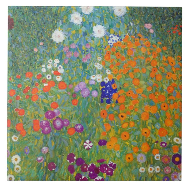 Flower Garden Gustav Klimt Fine Art Ceramic Tile (Front)