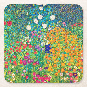 Flower Garden, Gustav Klimt Square Paper Coaster