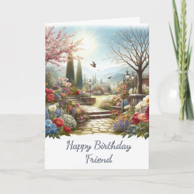 Flower Garden Happy Birthday Friend Greeting Card | Zazzle