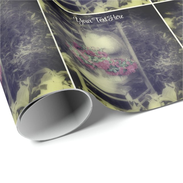 Flower Garden In Black And White Personalised Wrapping Paper (Roll Corner)