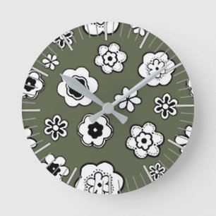 Flower Garden in Evergreen Round Clock